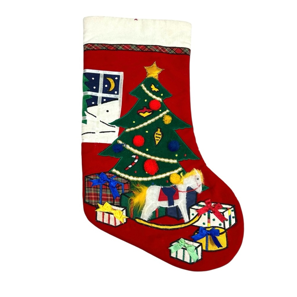 Vintage Lillian Vernon Christmas Stocking Velvet Horse Christmas Tree Holiday